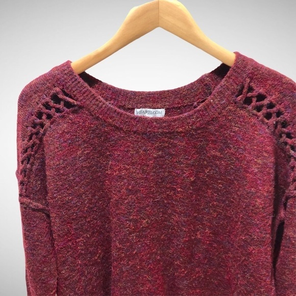 Heartloom Anthropologie Sweater Lattice Shoulder Design Red Size Large - Picture 6 of 11